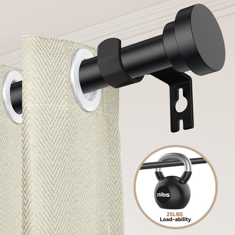 Curtain Rods For Windows 66 To 120 Inch, 5/8 Inch Black Small Curtain Rods, Metal Heavy Duty Drapery Rods (2.4-10FT)