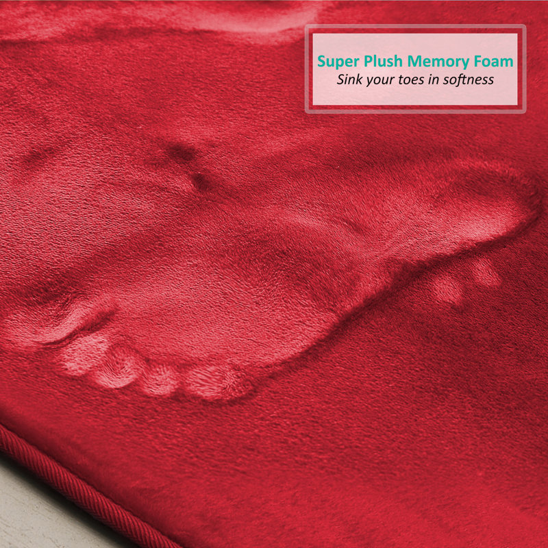 Aighan 3 Piece Ultra Soft and Absorbent Memory Foam Bath Rug Set with Non-Slip Backing, Red