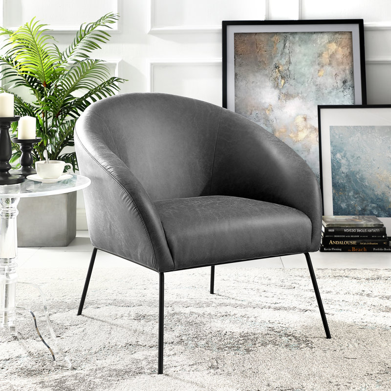 Chaise d'appoint en cuir Catriona avec base matte, Similicuir gris pâle, Noir