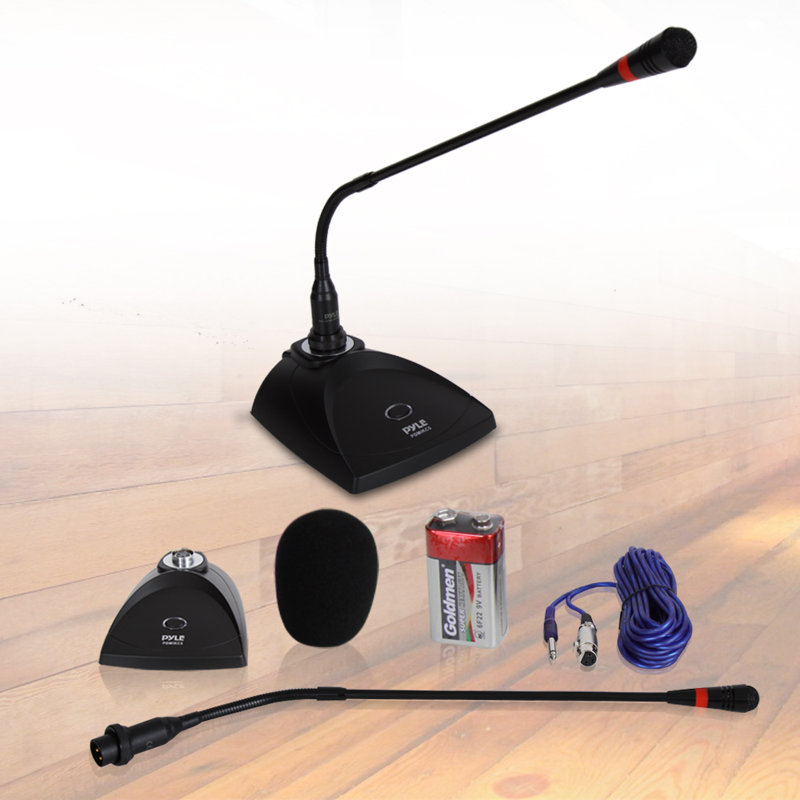Système de microphone à fil de bureau à col-de-cygne de bureau - Micro à condensateur de voix câblé avec filtre à bruit de table - Cordon de son XLR à 1/4 po - Pour karaoké, conférence, studio audio - Pyle PDMIKC5 noir
