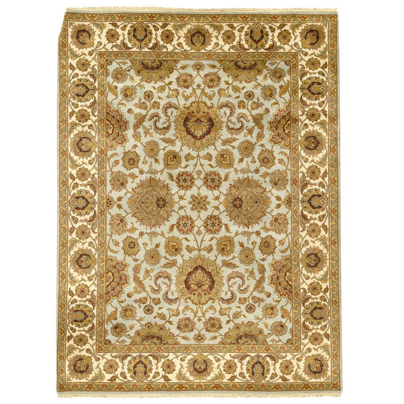 Hand Knotted Wool Oriental Area Rug in Light Blue And Ivory