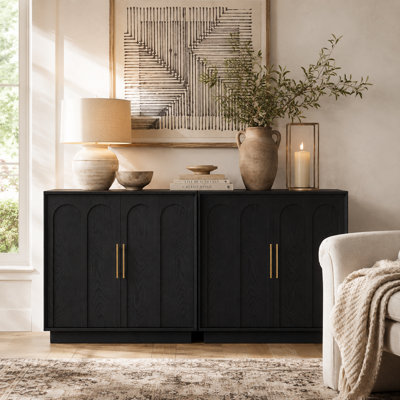 Buffet Buffet avec rangement, ensemble de 2, armoire décorative moderne Mid-Century avec portes arquées, console média modulaire, crédence pour salon, salle à manger, entrée, noir
