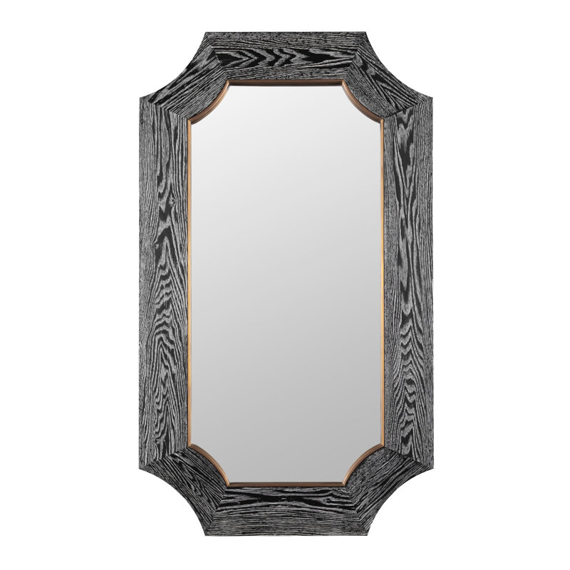 Farra Wall Mirror - 26"W x 44"H - Cerused Black/Weathered Brass, Gray Wood/Black, 44" x 26"
