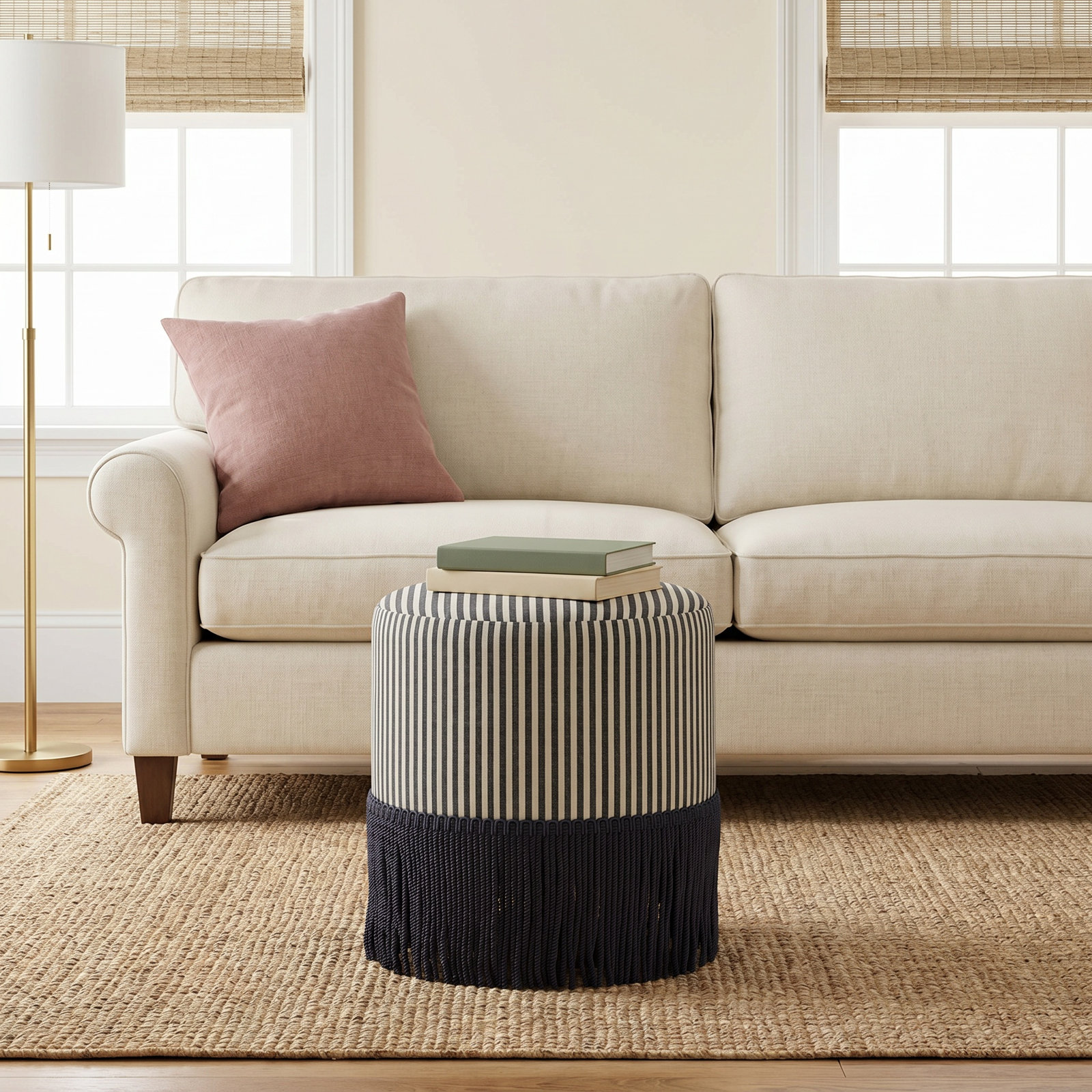 Stoffer Home x Cloth & Company Ann Ottoman, Jane Stripe Laurel