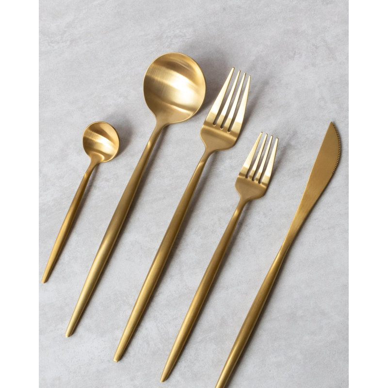 Servin Matte Gold & Black Stainless Steel Flatware, Gold