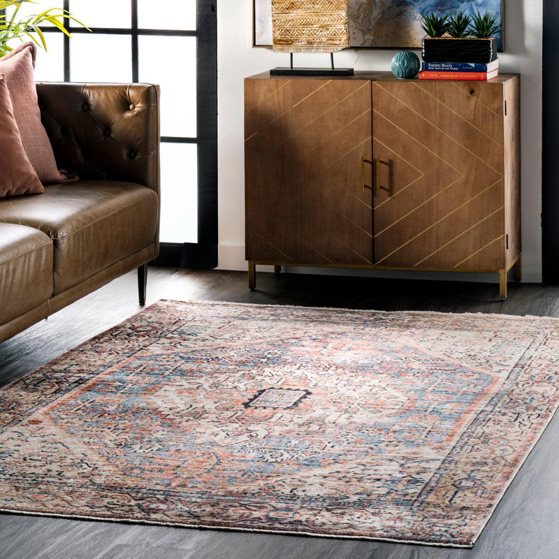 Tapis oriental bleu / noir / orange, Rectangle 4 pi x 6 pi