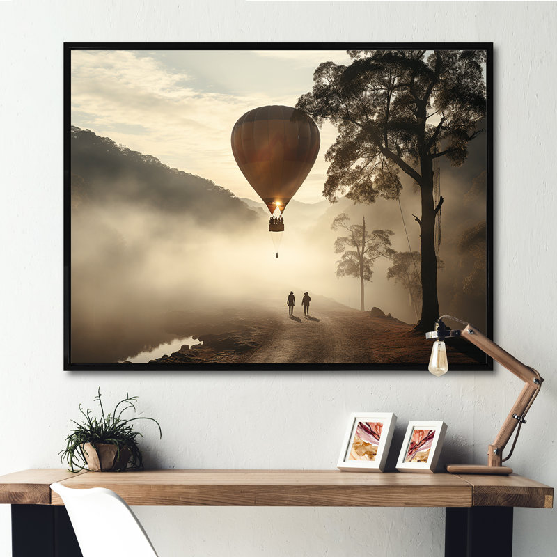 Brume de montgolfière sur toile, Cadre flottant noir, H 24 po x l 32 po x P 1 po