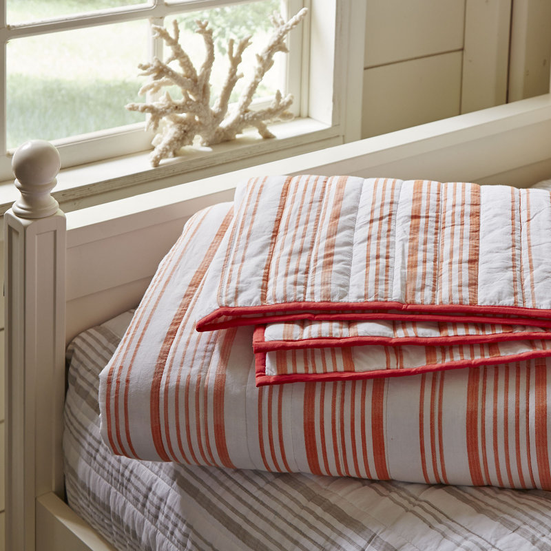 Aalisha Modern & Contemporary Cotton Striped Quilt, Queen Quilt, Red