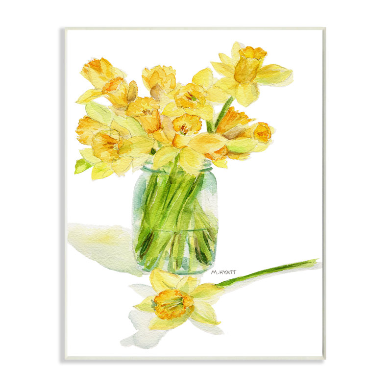 Bouquet de jonquilles en pot de conserve par Melissa Hyatt LLC - Impression sur toile, H 15 po x l 10 po, Plaque murale