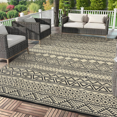 8 x 10 ft Plastic Black Dark Brown Rectangular Area Rug Bohemia for Beach Front Porches Patio Picnic RV Camping Garage