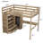  Full Size Loft Bed with Wardrobe, Desk and Storage Shelves, Walnut-266118514