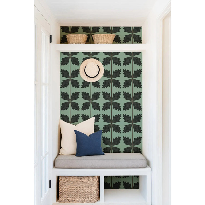 Palmetto - Wallpaper, Black Teal, Premium Paper