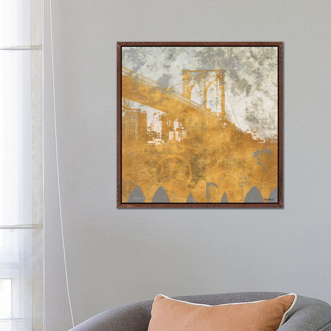 NY Gold Bridge At Dusk I von Dan Meneely - Galerie-umwickelte Leinwand Giclée auf Leinwand