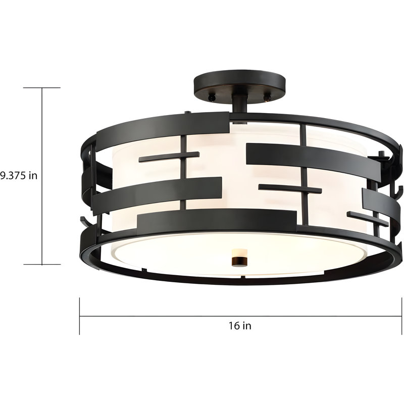 Nuvo Lansing 3-Light Semi-Flush Mount Ceiling Fixture With Fabric Shade & Opal Glass Diffuser