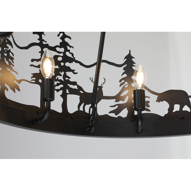 Lustre rustique à roulettes de style ambiant, Noir mat, H 59 po x l 29,9 po x P 29,9 po, 8 lumières
