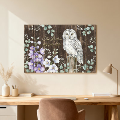 Chouette, fleurs, fond en bois, écriture