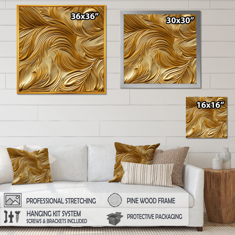 «Golden Feathers Serenity IV - Feathers», reproduction sur toile, H 36 po x l 36 po x P 1,5 po, Toile tendue
