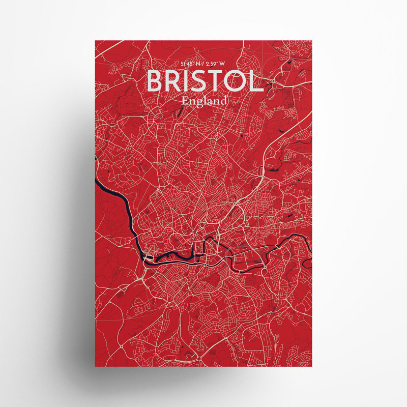 Bristol, carte de la ville, impression, H 36 po x l 24 po x P 0,05 po, Nautique
