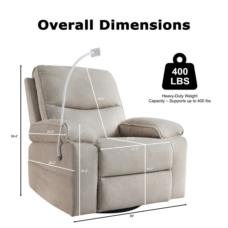 Fauteuil inclinable pivotant à bascule Anabella surdimensionné en velours avec support pour téléphone, fauteuil inclinable à bascule extra épais et rembourré, fauteuil lounge capitonné, beige, beige