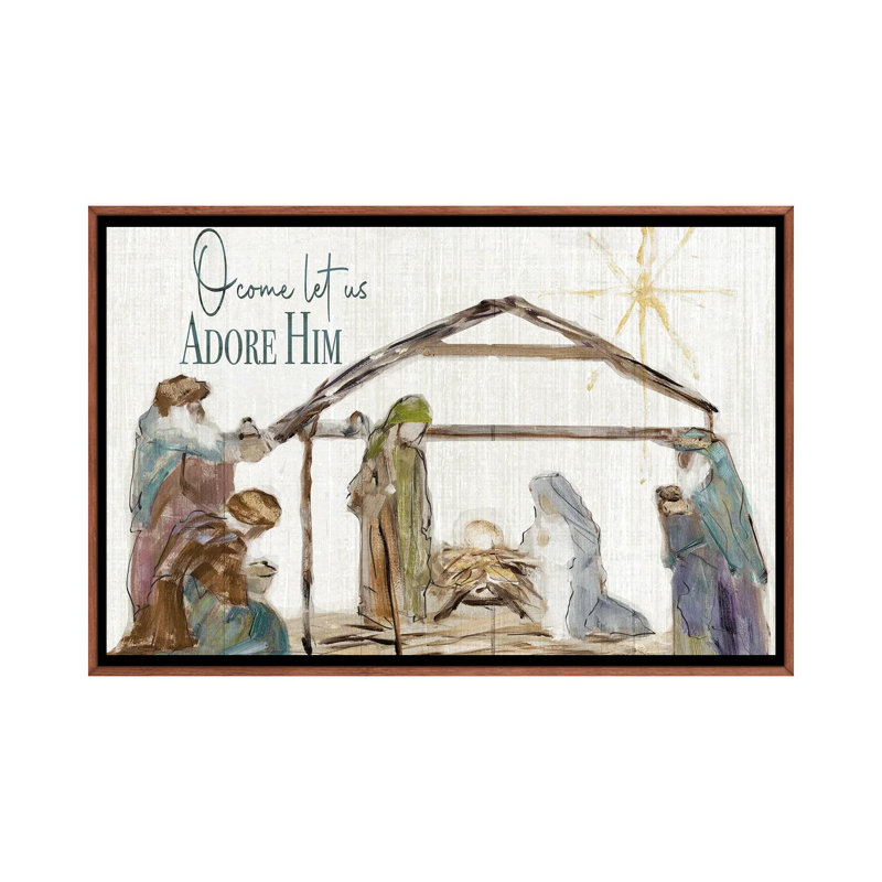«O Come Let Us Adore him», reproduction d'art sur toile encadrée, Brun, H 32 po x l 48 po