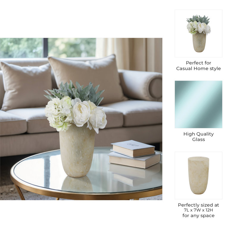 Addis Handmade Glass Table Vase, 12" H x 7" W x 7" D, Ivory