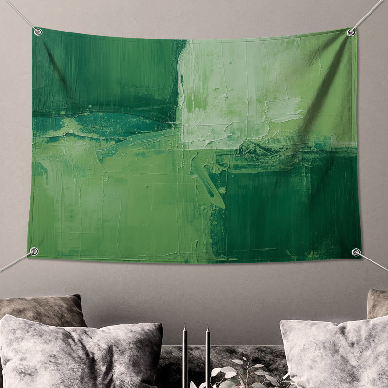 Tapisserie murale verte abstraite texturée - Décoration murale abstraite, H 50 po x l 60 po avec 4 œillets