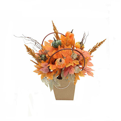 Artificial Pumpkin And Maple Leaf Floral Set Thanksgiving Themed Decorative Flowers Holiday Arrangement