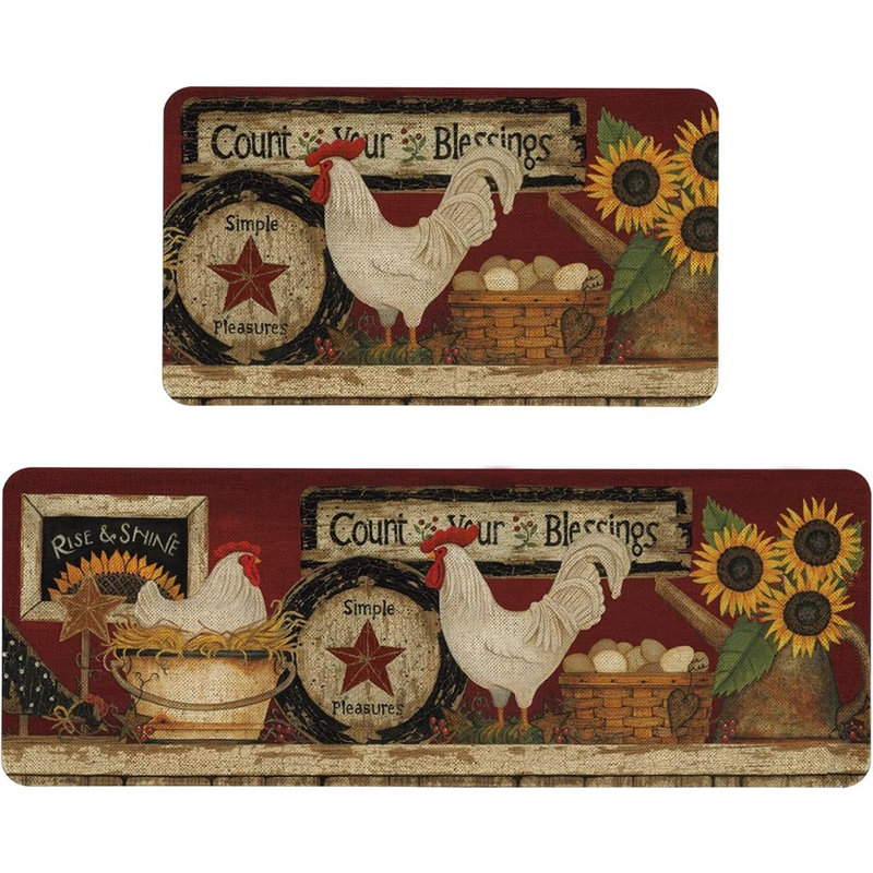 Ensemble de 2 tapis de cuisine de ferme - [Couleur non spécifiée] - Coq de ferme / tapis saisonnier, lavable, antidérapant pour la cuisine