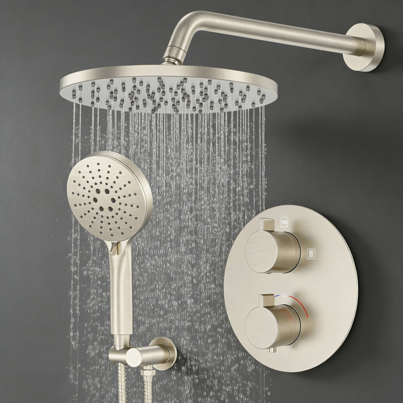 Wall Mount 10 Inch Roud Rainfall Shower Head And Handheld, Trim Kit (Valve Included), Brushed Nickel