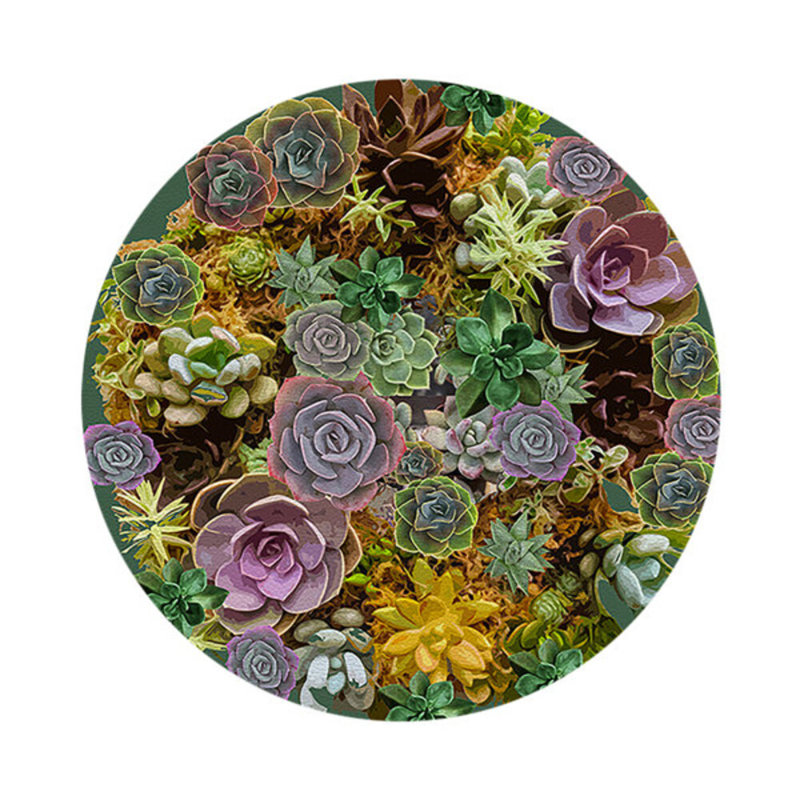 Succulents Vegan Leather Round Pebble Placemat, Evergreen