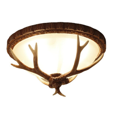 Falzetta 16.5" Handmade Round Ceiling Light Antique Antler Resin Need 3x E26 Bulbs