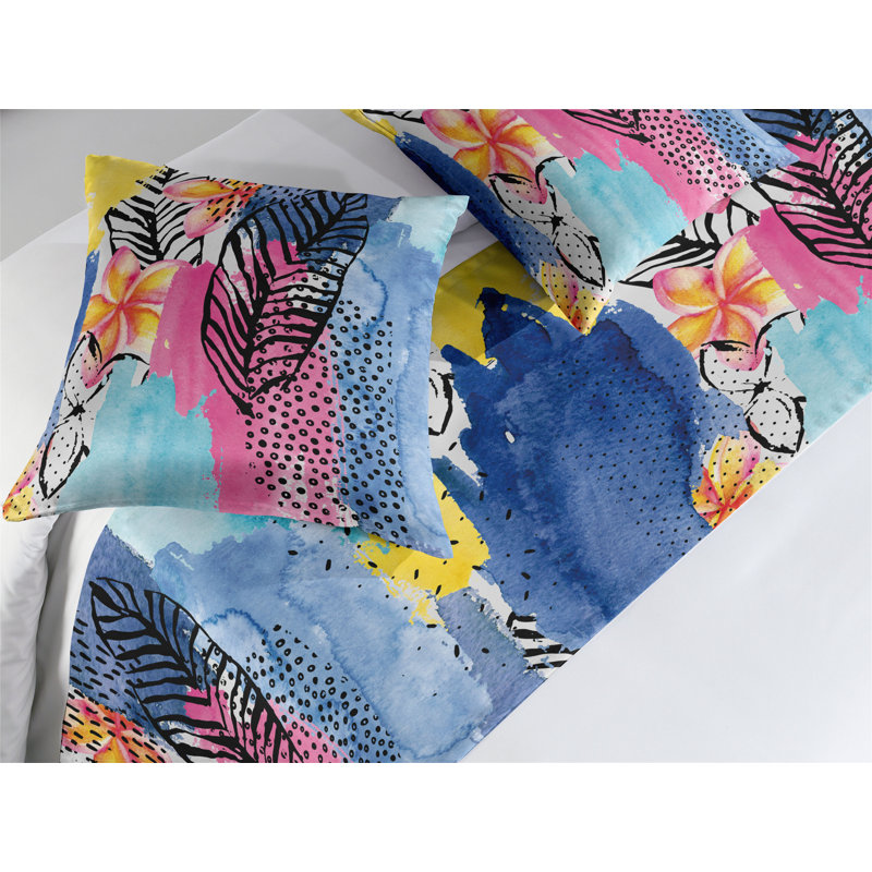 Ensemble de chemin de lit Ambesonne à motif floral contemporain gris anthracite multicolore, Grand lit
