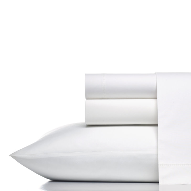 Perfect 400 Thread Count 100% Cotton Percale Sheet Set, King Sheet Set + Fitted Sheet + 2 Pillowcases, White/White