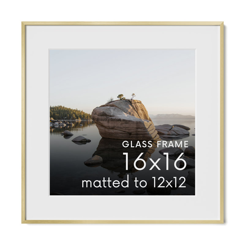 Cadre photo en métal avec verre, Or, L 16 po x H 16 po