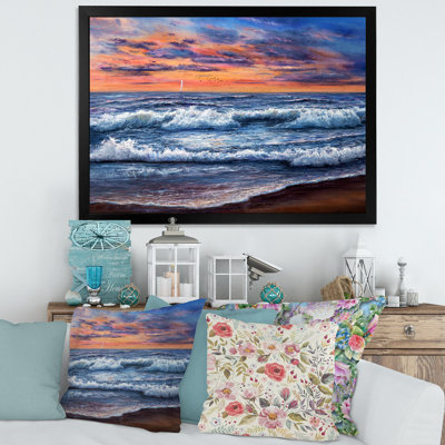 Coucher de soleil sur l'océan bleu II - peinture sur toile