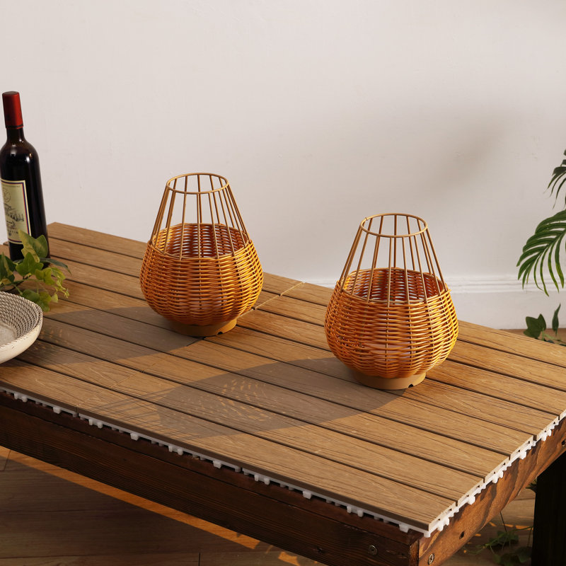 Elian 10" Modern Rustic Decorative Indoor/Outdoor Faux Wicker Rechargeable/Cordless Dimmable Integrated LED Table Lamp