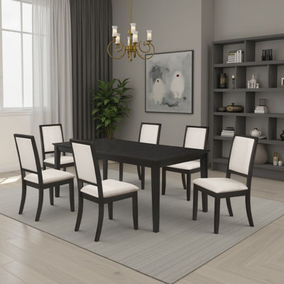 Ensemble de table de salle à manger extensible et 6 chaises Lela, noir et ivoire