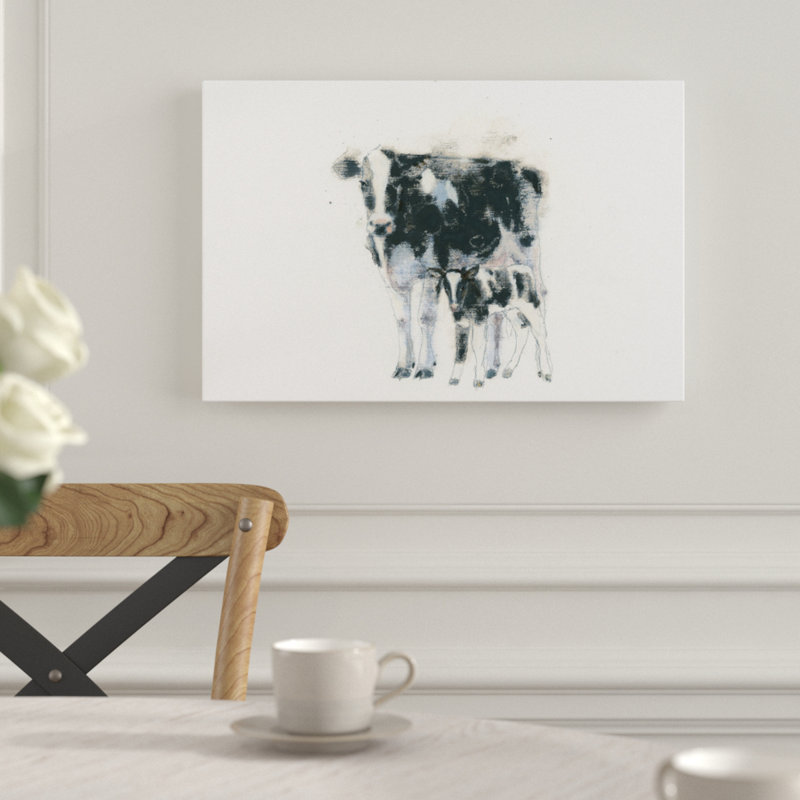 Vache et veau, impression sur toile tendue, H 8 po x l 12 po x P 0,75 po, Pas de tapis, Toile tendue