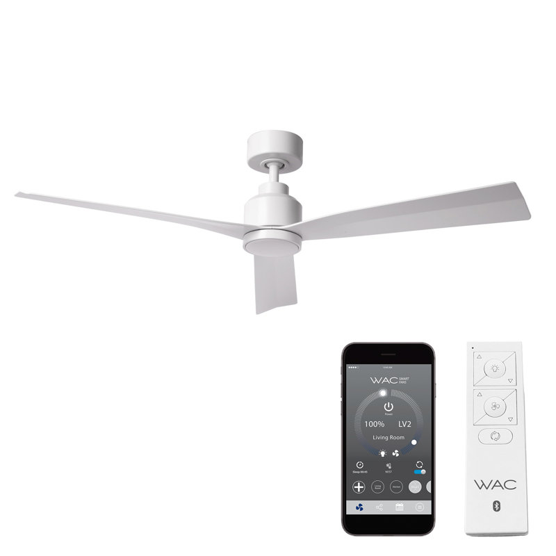 52" Smart Home Compatible 3 Blade Smart Ceiling Fan with Remote, Matte White, Without Light Kit