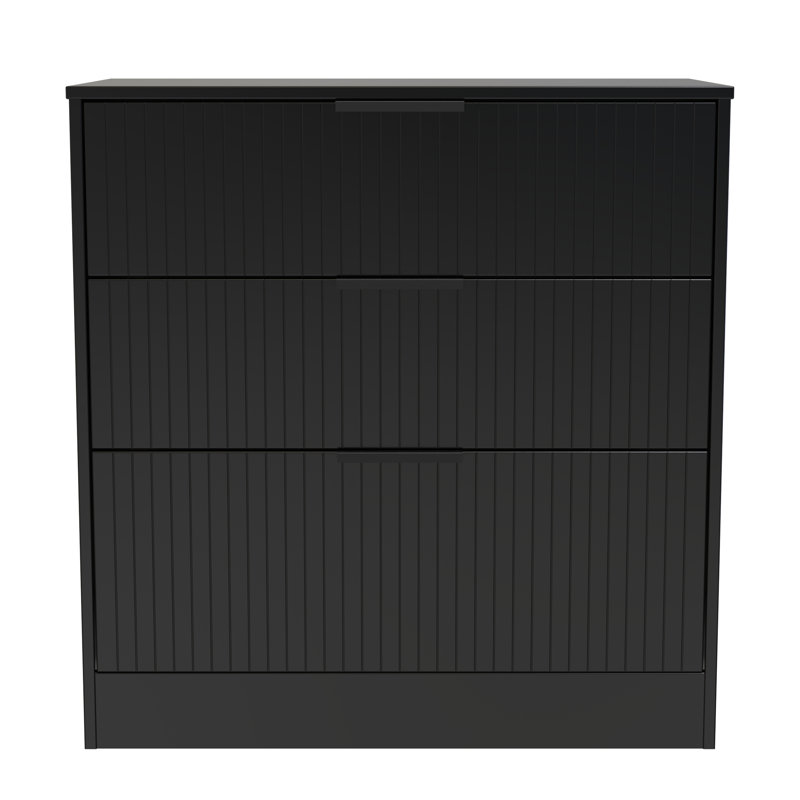 Berklie 77cm W 3 - Drawer Chest of Drawers, Deep Black/Black Matt