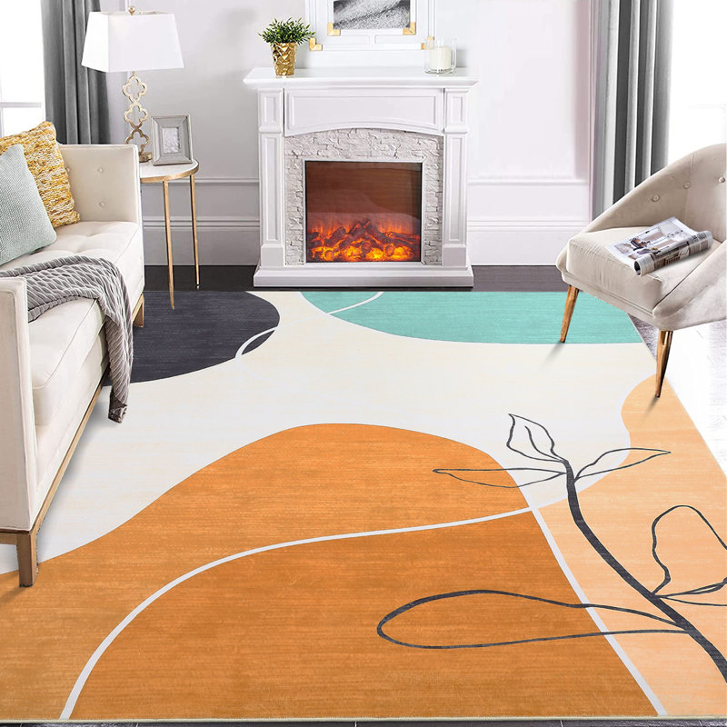 Tapis décoratif à motif floral lavable Boho, Rectangle 9 pi x 12 pi