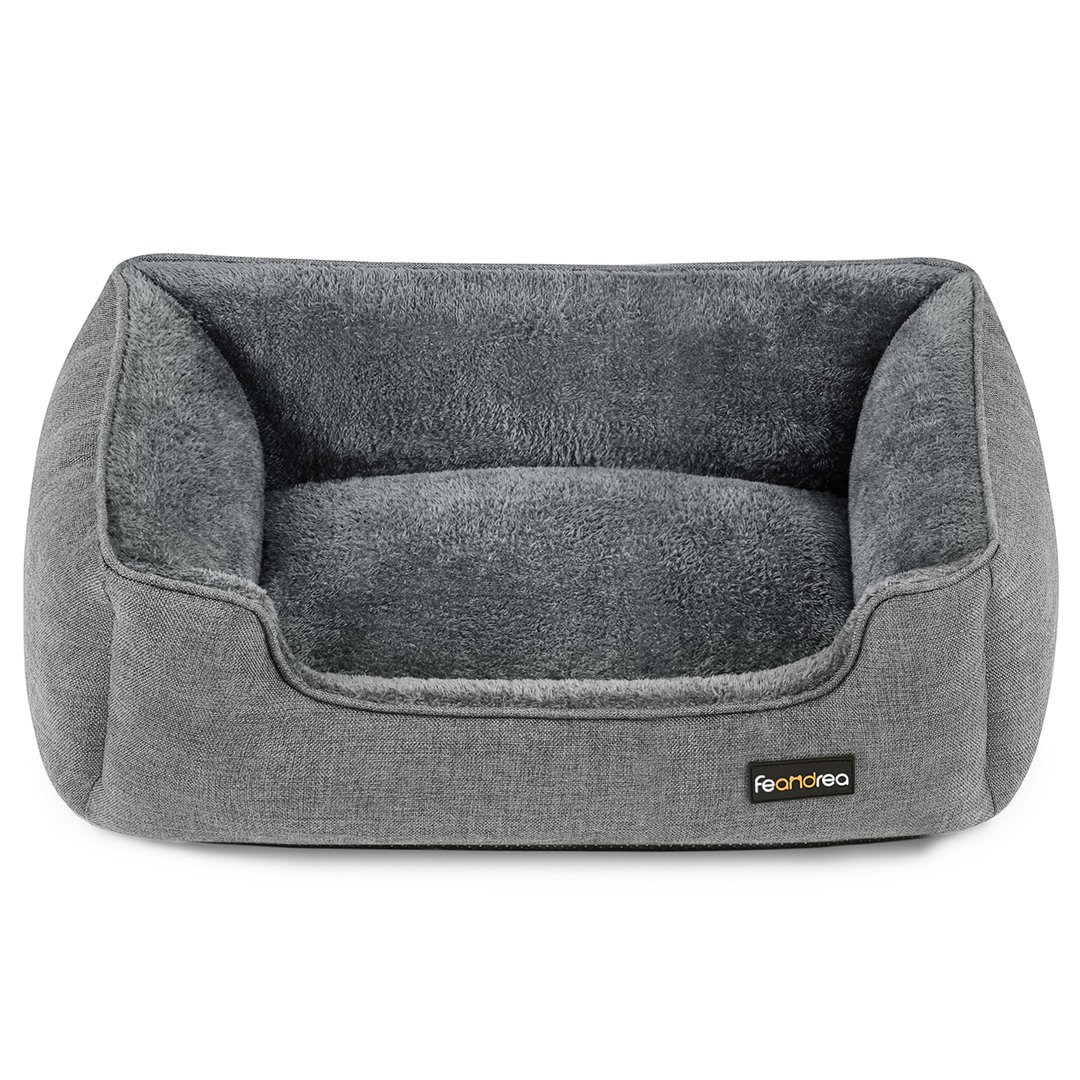 Dog Bed, Linen-Look Pet Bed, Dog Sofa Bed With Raised Edges, Non-Slip Bottom, Removable Washable Cover