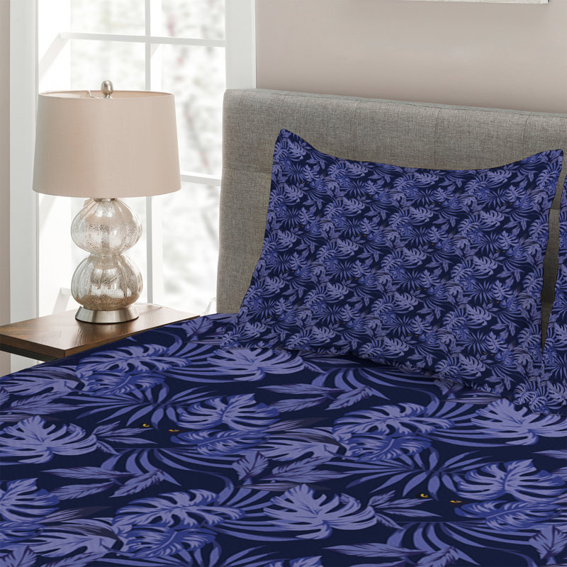 Coastal Polyester Floral Coverlet, King Bedspread + 2 Shams