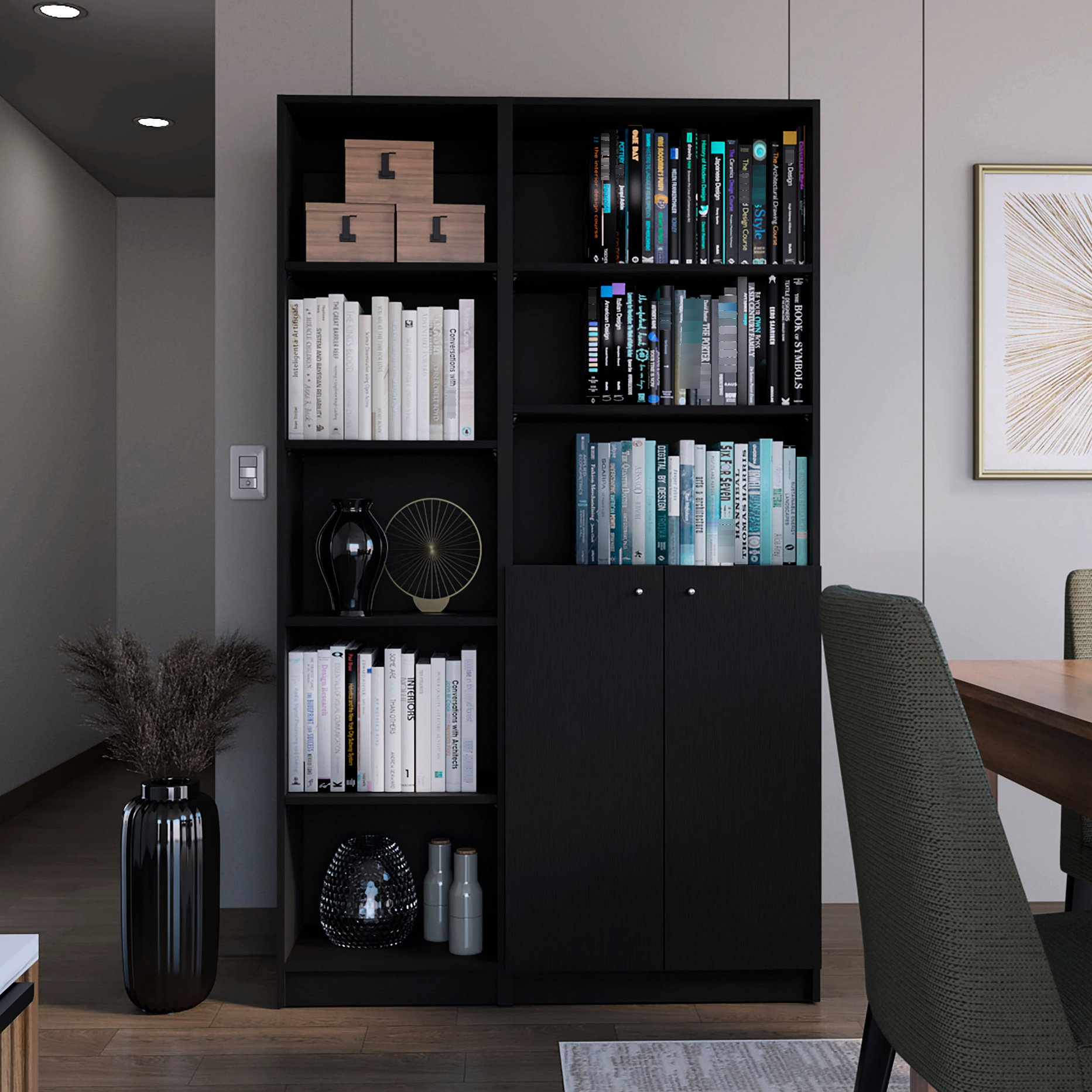 Kivaritio Black 2 Living Room : Bookcases For A Sleek Look Modern In ...