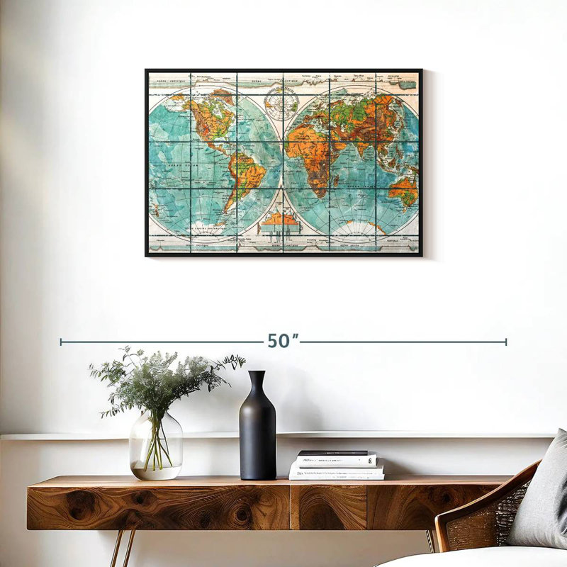 Globe terrestre, Cadre flottant noir, 31 po x 21 po