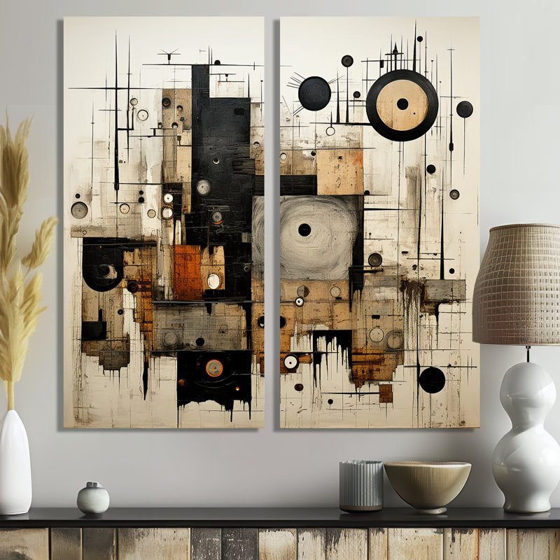 «Brown and Black Divine Simplicity», reproduction d'art abstrait sur toile à 2 panneaux, H 40 po x l 40 po, Toile tendue