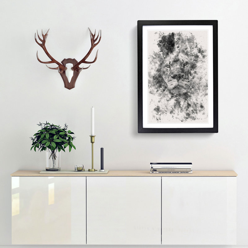 The Proud Lion - Picture Frame Graphic Art, 63cm H x 45cm W x 2cm D, Black Framed
