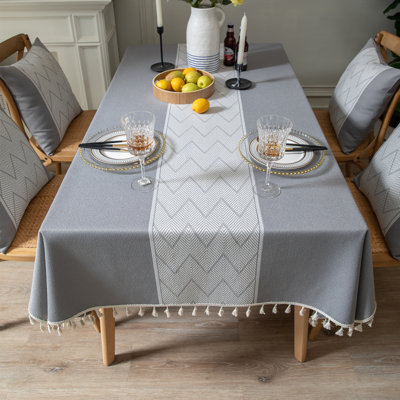 High Quality Rectangle Cotton And Linen Tablecloth With Tassels