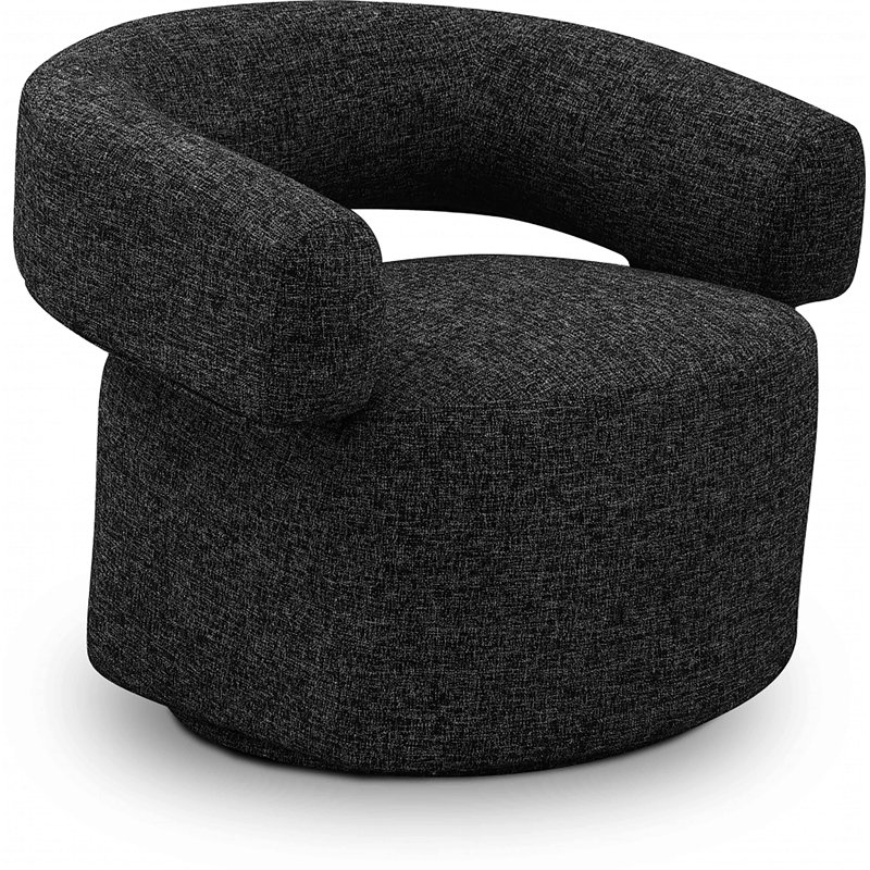 Hynek Upholstered Swivel Accent Chair, Black Linen Textured Fabric