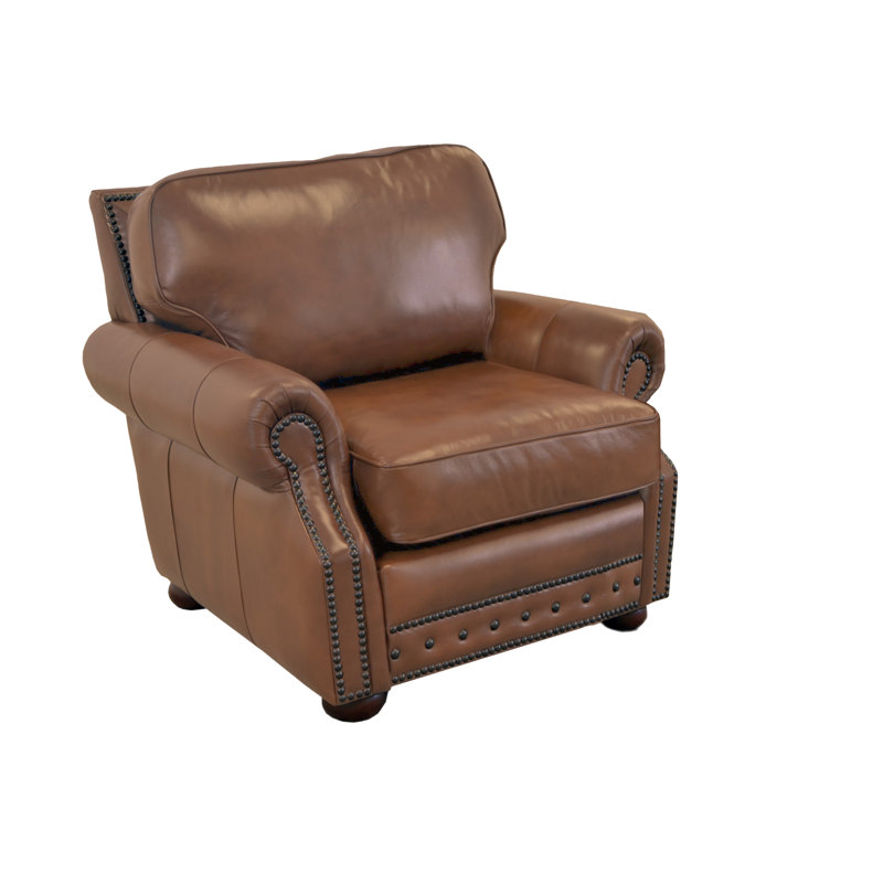 Speroni 48" Genuine Leather Rolled Arm Club Chair, Berkshire Walnut Genuine Leather